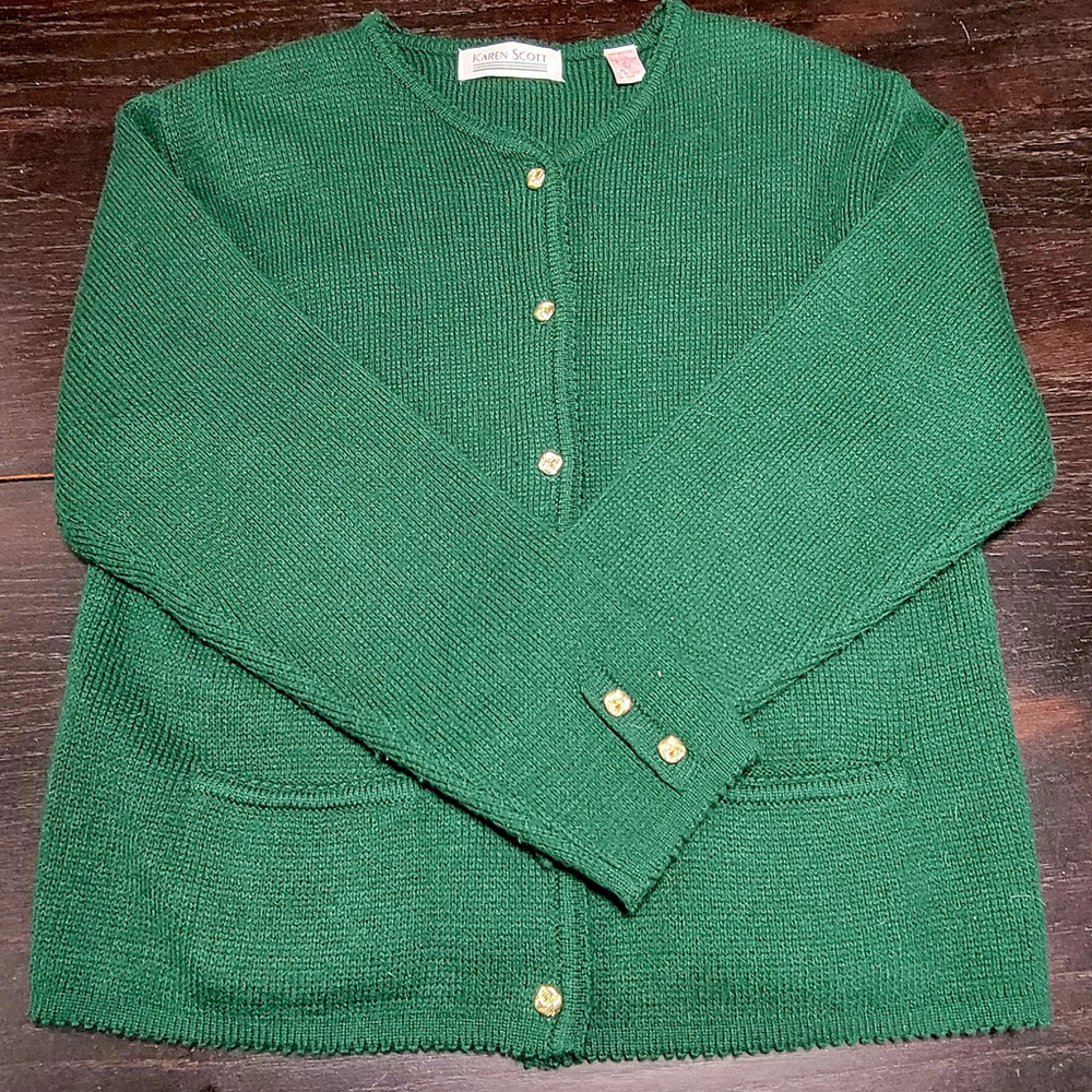 Karen Scott Vintage Wool Blend Cardigan Size Large Green Cottagecore Grandma